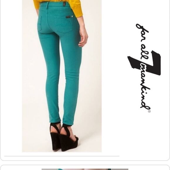 7 For All Mankind Gwenevere Skinny Jeans Jeans Emerald Green Size 26 EUC - Picture 1 of 16